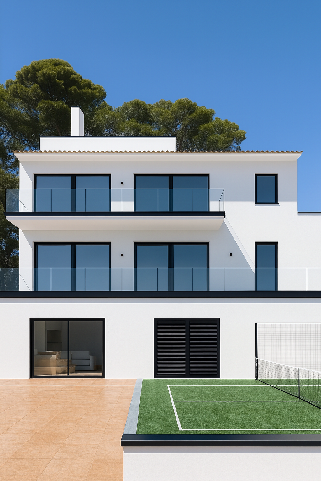 Renovierung eines modernen Hauses in Bellamar Castelldefels mit modernem Design, raumhohen Fenstern und Infinity-Pool